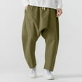thumbnail image 1 of Yaoyar Men's Casual Solid Color Pants with Drop Crotch Panel Design Pockets and Elastic Drawstring Waist Relaxed Fit Street Style Long Trousers,XXXXXL,Army Green, 1 of 5