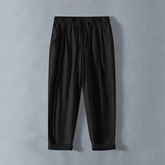 Yaoyar Men's Casual Solid Color Pants with Drawstring Detail and Elastic Waist Comfortable Fit for Daily Activities Long Trousers,XXL,Black