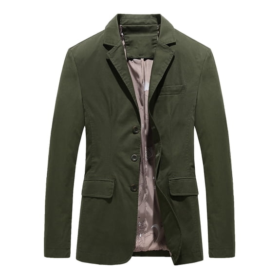 Yaoyar Men's Casual Solid Three-Button Lined Cotton Blazer Suit Back Long Sleeves Jacket Army Green 3XL