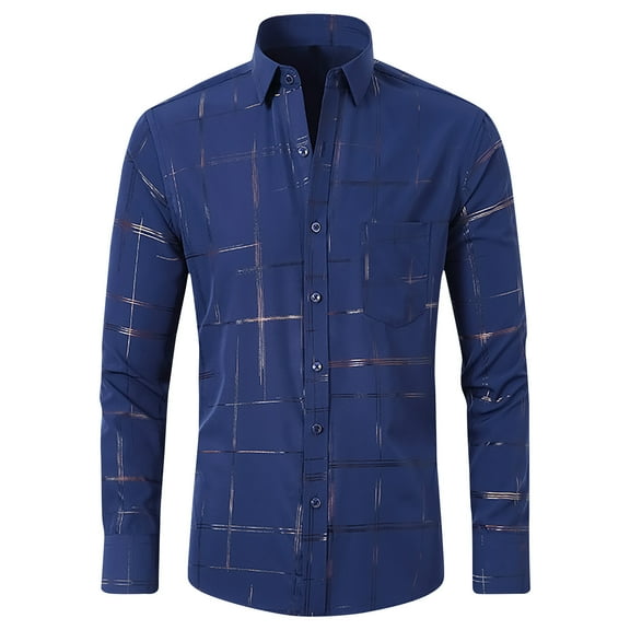 Yaoyar Men's Casual Stylish Striped Shirt Long Sleeve Button Down Shirt Regular Fit Dress Shirt with Pocket