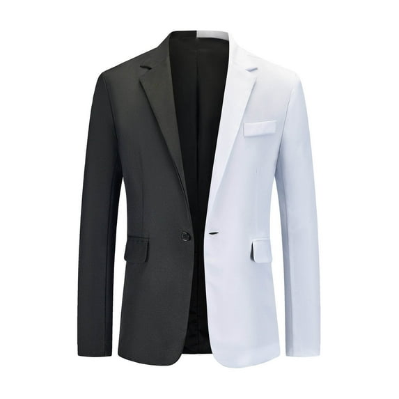 Yaoyar Men's Casual Two Color Matching Splicing One Button Slim Fit Suit Formal Dress Lapel Blazer Coat Black 2XL