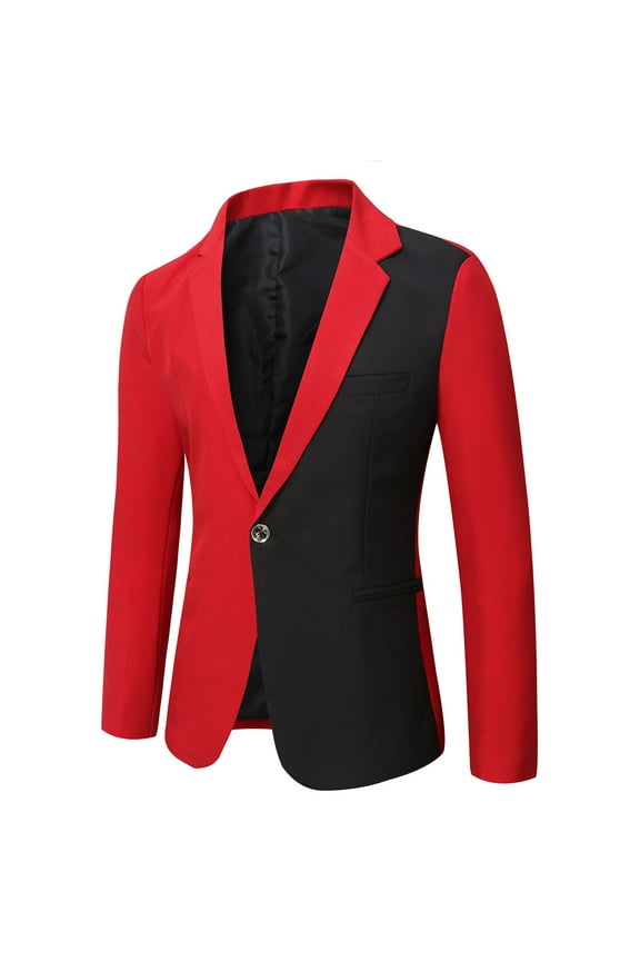 Men's Casual Two Color Matching Splicing One Button Slim Fit Suit Formal Dress Lapel Blazer Coat Red 3XL