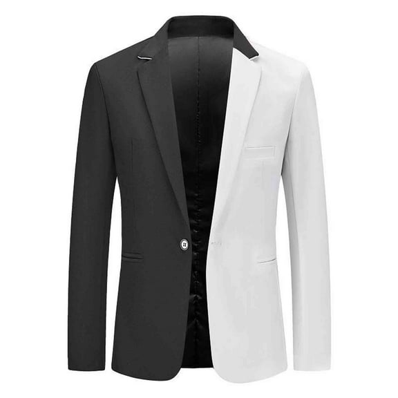 Yaoyar Men's Casual Two Color Matching Splicing One Button Slim Fit Suit Formal Dress Lapel Blazer Coat White L