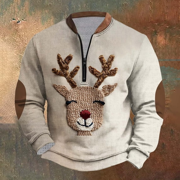 Yaoyar Men's Christmas Print Half Zip Long Sleeve Pullover Top, Soft Breathable Casual Tee with Fun Festive Graphic for Holiday Season