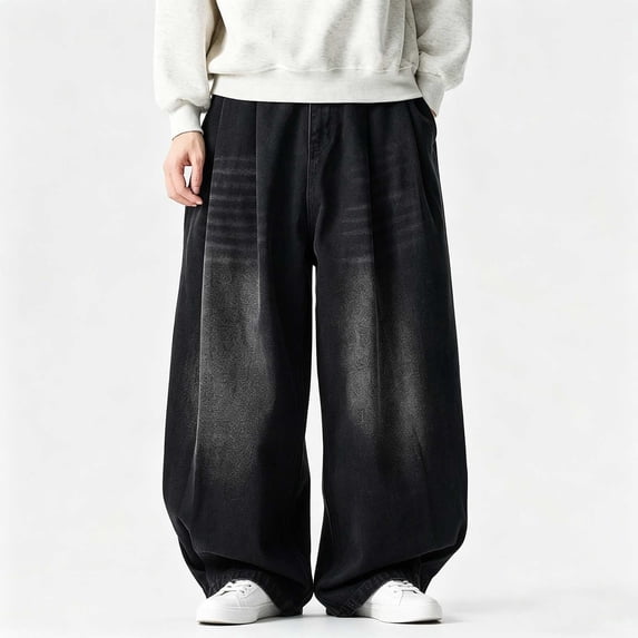 Yaoyar Men's Classic Denim Jeans Solid Color Pockets Button Fly Elastic Waistband Relaxed Fit Casual Long Pants