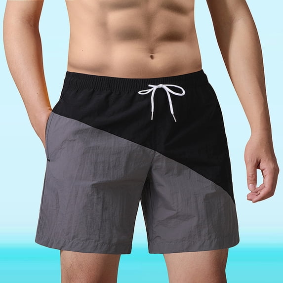 Yaoyar Men's Color Block Drawstring Pocketed Elastic Waist Ocean Surf Swim Trunks Ice Silk Quick Dry Knee-Length TrousersGym Running Shorts,Dark Gray,2XL