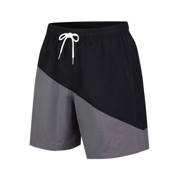 Yaoyar Men's Color Block Drawstring Pocketed Elastic Waist Ocean Surf Swim Trunks Ice Silk Quick Dry Knee-Length TrousersGym Running Shorts