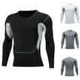 thumbnail image 1 of Yaoyar Men's Color Block Quick Dry High Elastic Long Sleeve Crew Neck Top, Stretchy Compression Shirt for Gym Training Fitness, 1 of 9