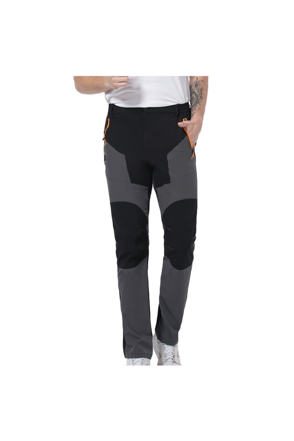 Men's Color Blocked Trail Pants Solid Color with Athletic Pockets Quick Dry Technical Fabric for Mountain Trekking Cargo Pants,L,Black