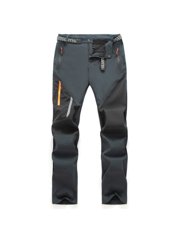 Men's Color Blocked Trail Pants Solid Color with Athletic Pockets Quick Dry Technical Fabric for Mountain Trekking Cargo Pants,L,Gray