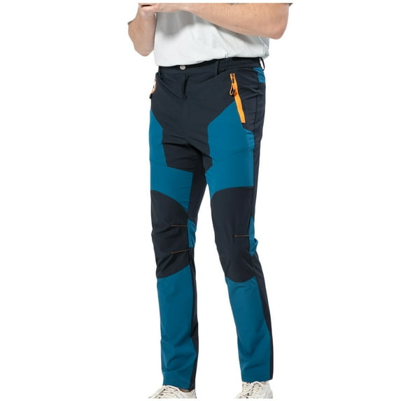 Yaoyar Men's Color Blocked Trail Pants Solid Color with Athletic Pockets Quick Dry Technical Fabric for Mountain Trekking Cargo Pants,M,Navy