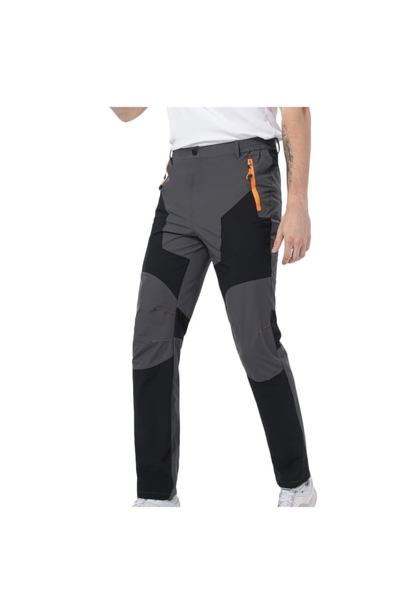 Men's Color Blocked Trail Pants Solid Color with Athletic Pockets Quick Dry Technical Fabric for Mountain Trekking Cargo Pants,XXXL,Gray