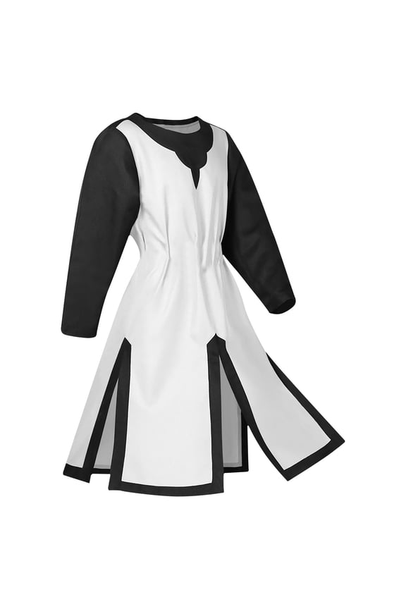 Men's Colorblock Robe Medieval Retro Tunic Stage Performance Costume Slim Round Neck Pullover Shirt Top With Belt Long Sleeve Round Neck Top,White,M