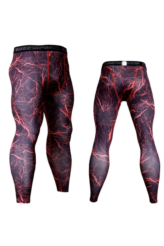 Men's Compression Breathable Fitness Pants Fashion Printed Quick-Drying Tights Yoga Leggings Sports Leggings Workout Trousers Red M