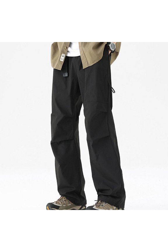 Men's Contemporary Straight Leg Cargo Pants Solid Color Loose Fit Casual Athletic Workwear Style for Daily Use Long Pants for Men,M,Black
