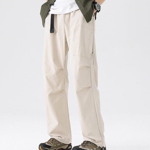 Yaoyar Men's Contemporary Straight Leg Cargo Pants Solid Color Loose Fit Casual Athletic Workwear Style for Daily Use Long Pants for Men,M,White