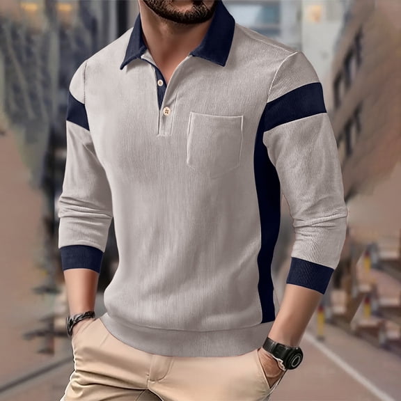 Yaoyar Men's Corduroy Shirt Lapel Collar Button Pullover, Vintage Long Sleeved Sweater Casual Work Top/shirt