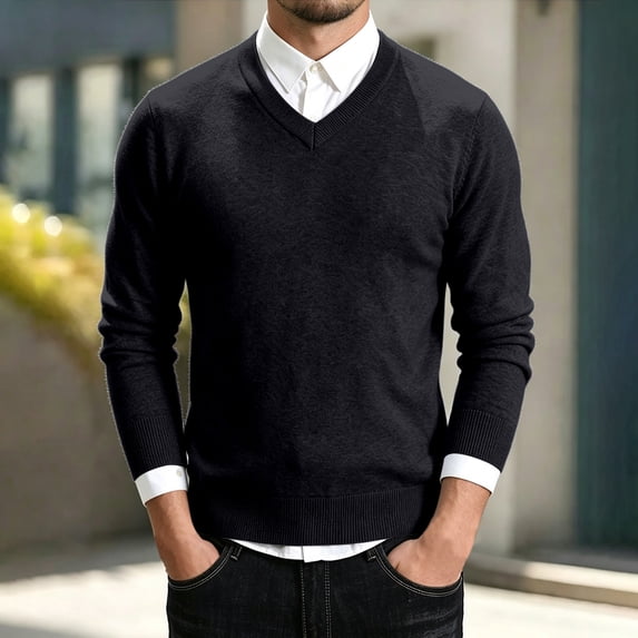 Yaoyar Men's Cotton Knitted Sweater Long Sleeve V-Neck Thin Slim Fit Business Casual Pullover Sweater