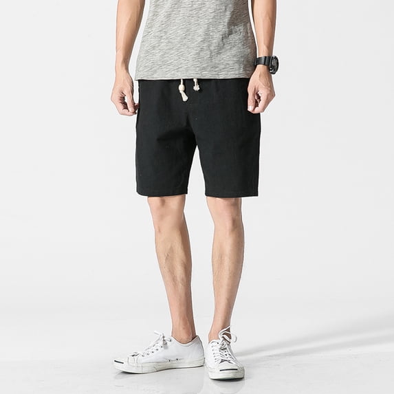 Yaoyar Men's Cotton Linen Five Point Beach Shorts Breathable Soft Lightweight Drawstring Casual Summer Bottoms