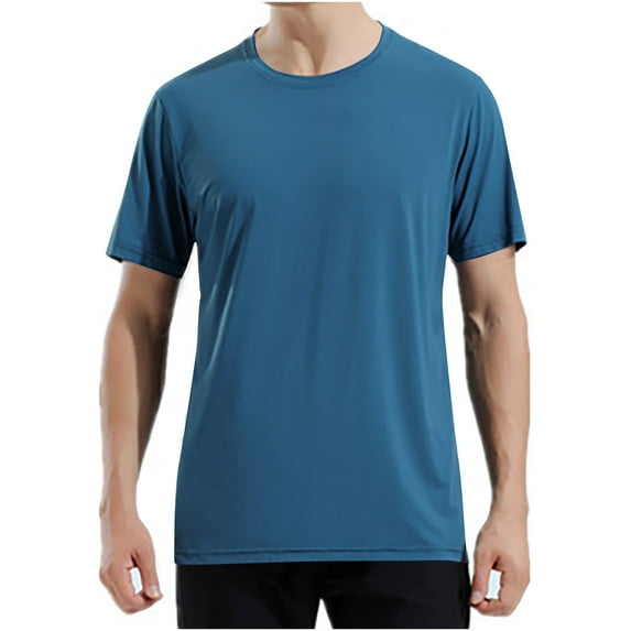 Yaoyar Men's Crew Neck Undershirt Summer Basic T Shirt Daily Casual Outdoor T-shirt Big and Tall Blue,5XL
