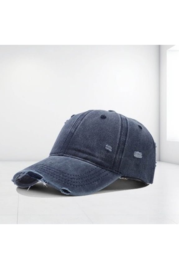 Men's Distressed Washed Baseball Cap Pure Cotton Adjustable Closure Vintage Faded Denim Dad Hat
