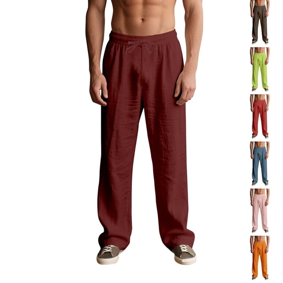 Yaoyar Men's Drawstring Elastic Waist Straight Leg Pockets Lightweight Breathable Casual Loose Fit Trousers
