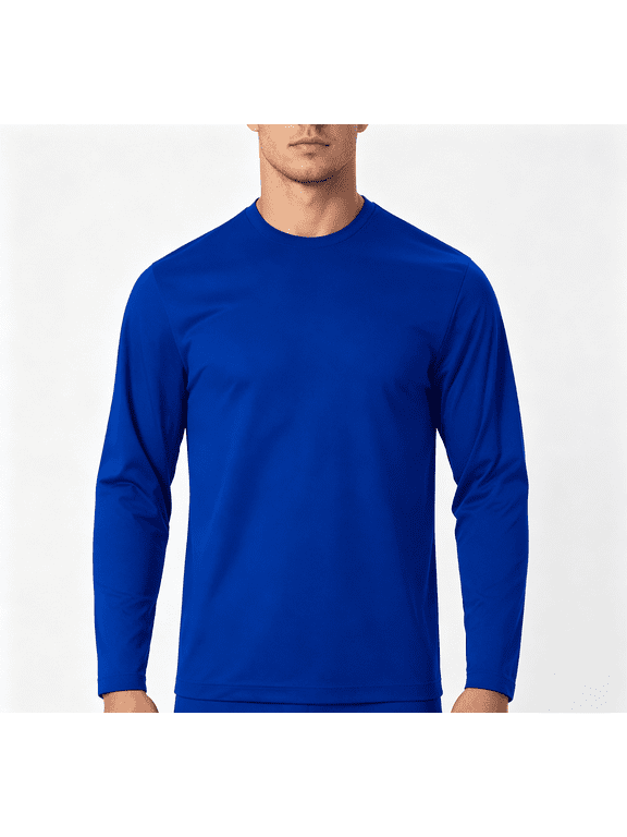 Yaoyar Men's Dry-Fit UV Moisture Wickinge Fishing Hiking Loose Fitting Sports Fashion Long Sleeved Round Neck Top/shirt Long Sleeve Shirt,Blue,L