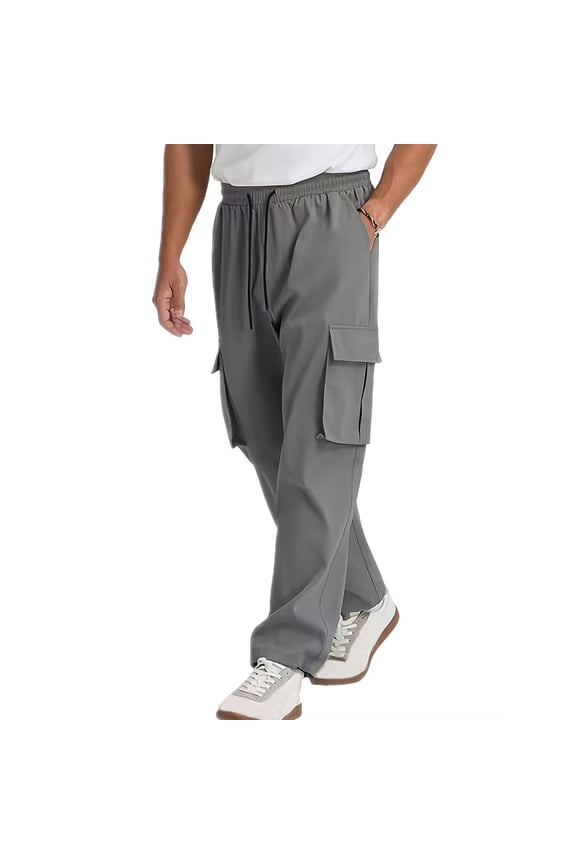 Men's Durable Elastic Waist Work Pants Solid Color with Functional Pockets for Labor and Everyday Activities Long Pants,XL,Gray