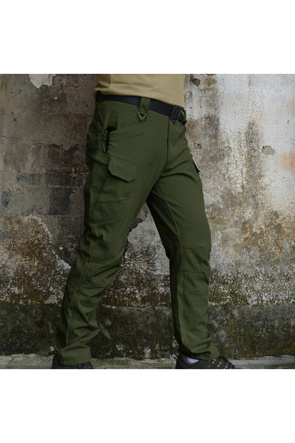 Men's Durable Hiking Cargo Pants Solid Color with Elastic Quick Dry Waistband Water Resistant and Multiple Pockets for Mountain Climbing Long Pants,XXXXL,Army Green