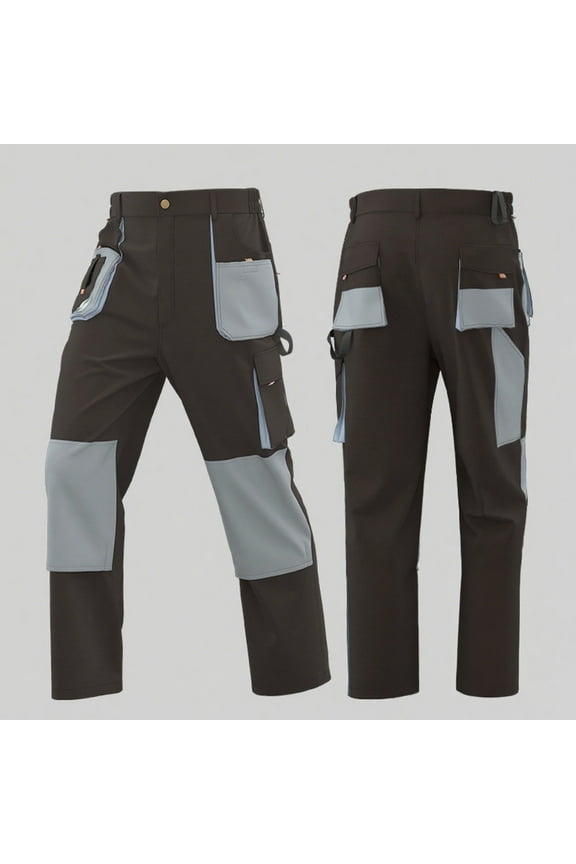 Men's Durable Workwear Cargo Pants with Contrast Color Accents and Multiple Utility Pockets for Labor Duty Long Pants,M,Brown