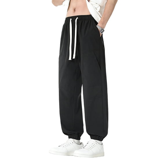 Yaoyar Men's Elastic Cuff Jogger Pants Solid Color Loose Fit Casual Lightweight Everyday Sweatpants