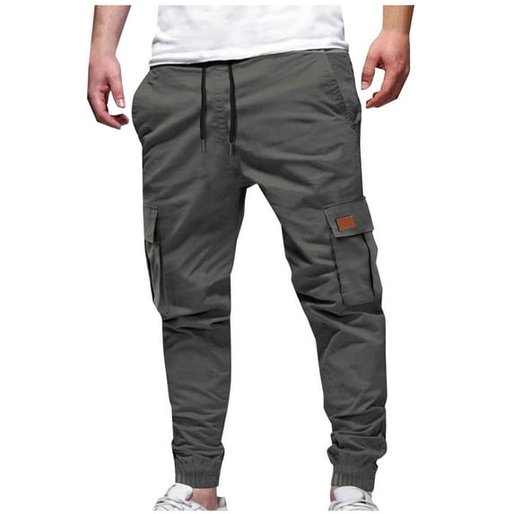 Yaoyar Men's Elastic Waist Drawstring Workwear Multi-Pocket Trousers Casual Cuff Trousers(Gray,2XL)