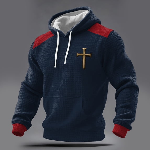 Yaoyar Men's Fall Winter Cross Print Long Sleeve Hooded Sweatshirt, Cozy Pullover with Bold Graphic for Seasonal Streetwear Style