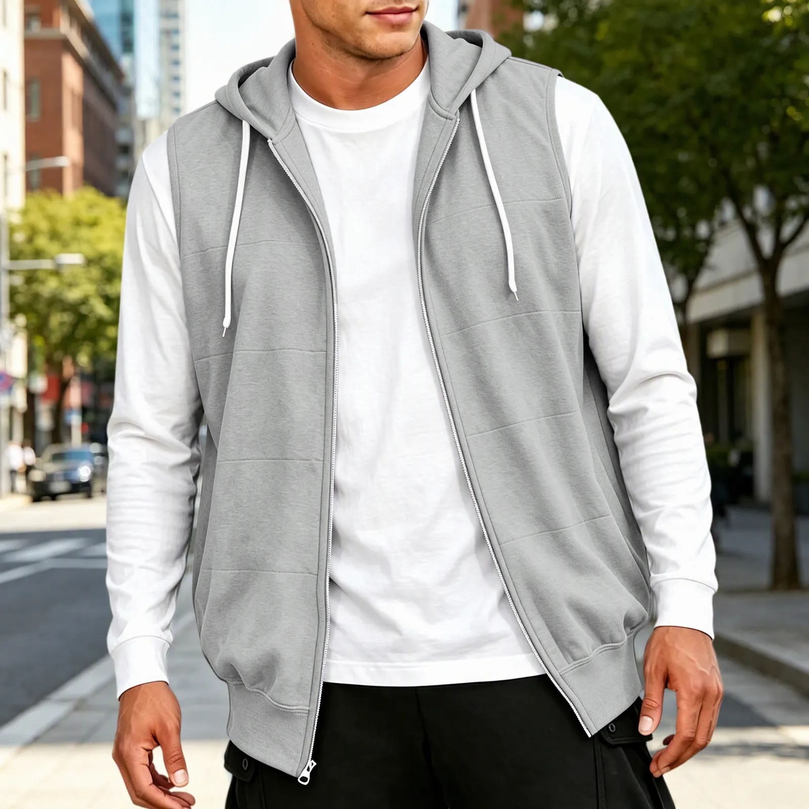 Yaoyar Men's Fall Winter Solid Hooded Sleeveless Vest, Zip Front Jacket ...