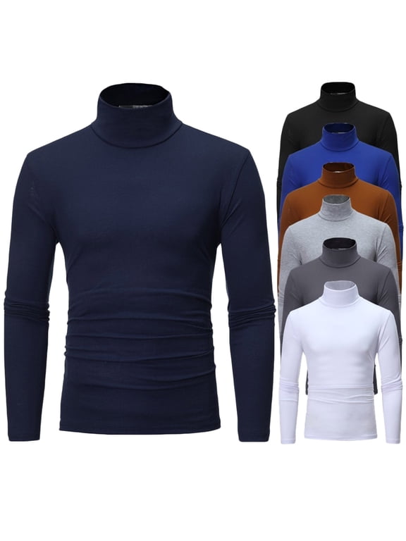 Men's Fall Winter Solid Mock Neck Long Sleeve Crew Neck Top, Soft Warm Cozy Pullover with Comfortable Collar for Cold Weather