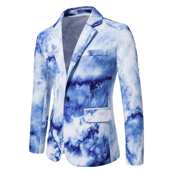 Yaoyar Men's Fashion 1 Button Printed Suit Floral Casual Blazer Sports Coat Prom Tie Dye Dinner Sport Coat Blazers Blue L