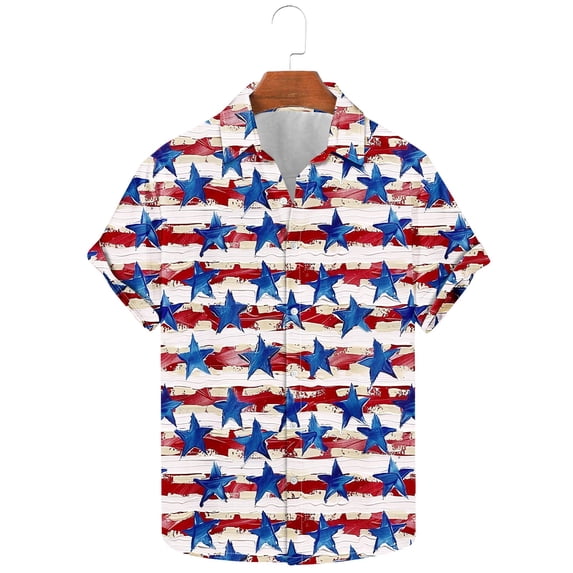 Yaoyar Men's Fashion Casual Hawaiian Print Short Sleeve Button Down Lapel Shirt Tropical Style Top Summer Vacation Button Up Shirt Tee