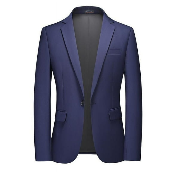 Yaoyar Men's Fashion Personality Casual Solid Color Classic Suit Slim One Button Notch Lapel Blazer Jacket Navy 4XL