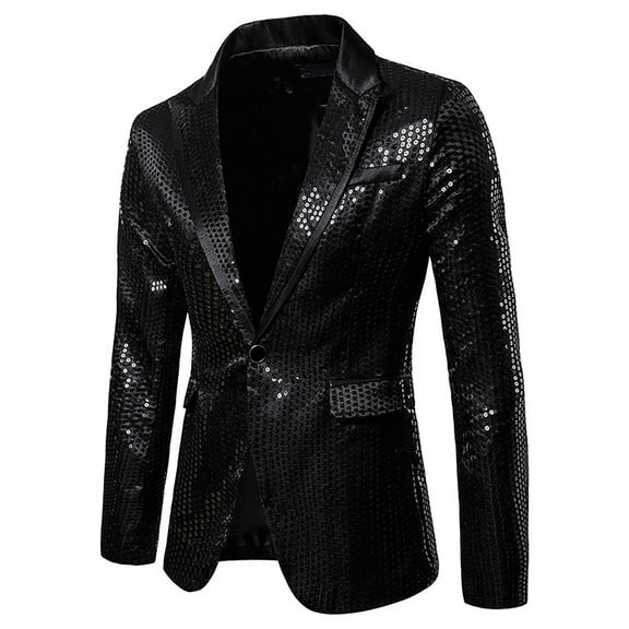 Yaoyar Men's Fashion Personality Solid Color Metallic Glossy Printed Suit Slim Fit Blazer Party Prom Tuxedo Blazer Suit Jackets Black L