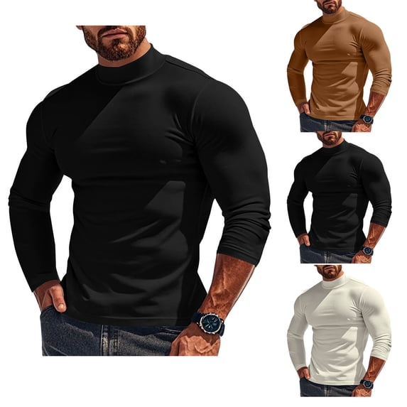 Yaoyar Men's Fashion Solid Slim Fit Mock Neck Long Sleeve Top, Breathable Stretchy Base Layer Shirt with Modern Collar for Daily Versatile Wear