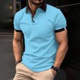 thumbnail image 1 of Yaoyar Men's Fashion Spring and Summer Casual Short Sleeved Buttons Lapel Solid Color Basic T Shirt Short Sleeved T Shirt Tops Light Blue,3XL, 1 of 6