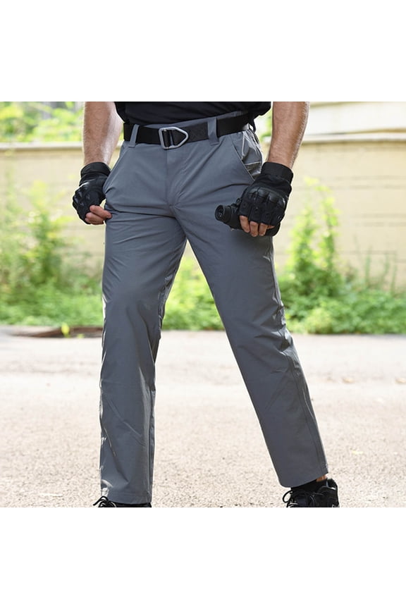 Men's Field Ready Tactical Trousers Solid Color Outdoor Design with Zipper Button Fastening and Utility Pockets Quick Dry for Hiking Outdoor Straight Type Fitness Pants,S,Gray