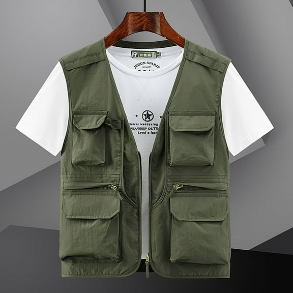 Yaoyar Men's Fishing Vest Utility Travel Vest with Pockets Outdoor Work Photo Cargo Fly Summer Vest Loose Vest Mountaineering Tooling Outdoor Vest Jackets Army Green 4XL