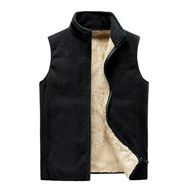Yaoyar Men's Fleece Vest, Full-Zip Lightweight Sleeveless Outdoor Jacket With Zip Pockets Solid Color Gilet Black L