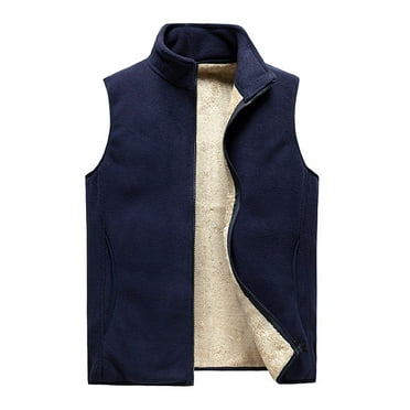 Yaoyar Men's Fleece Vest, Full-Zip Lightweight Sleeveless Outdoor Jacket With Zip Pockets Solid Color Gilet Blue L