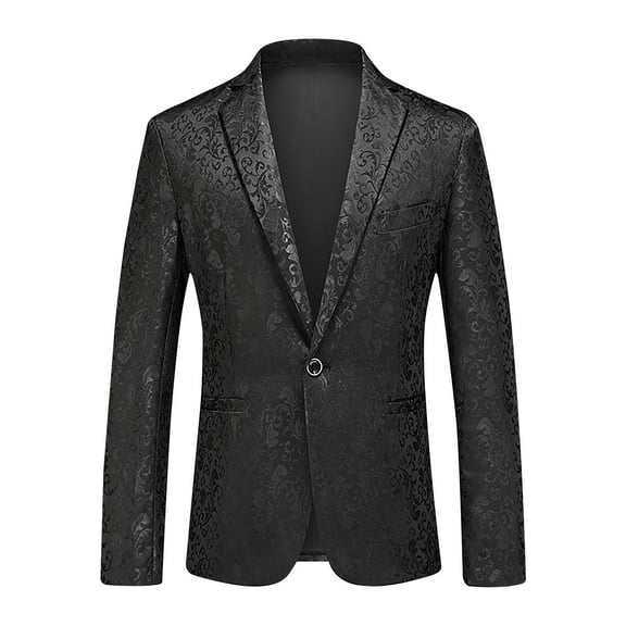 Yaoyar Men's Floral Jacquard Printed Suit Jacket One Button Slim Fit Blazer for Wedding, Prom, Dinner Black 6XL