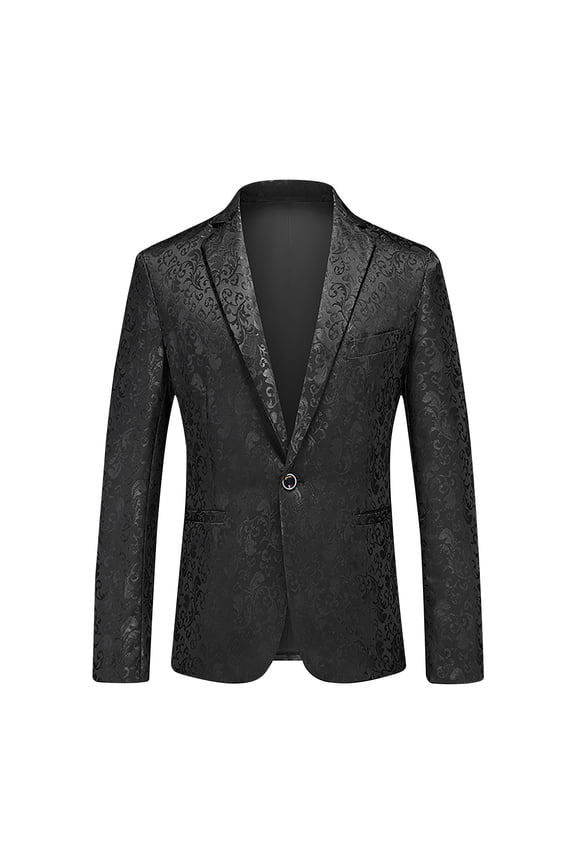 Men's Floral Jacquard Printed Suit Jacket One Button Slim Fit Blazer for Wedding, Prom, Dinner Black L
