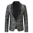 thumbnail image 1 of Yaoyar Men's Floral Jacquard Printed Suit Jacket One Button Slim Fit Blazer for Wedding, Prom, Dinner Silver M, 1 of 4