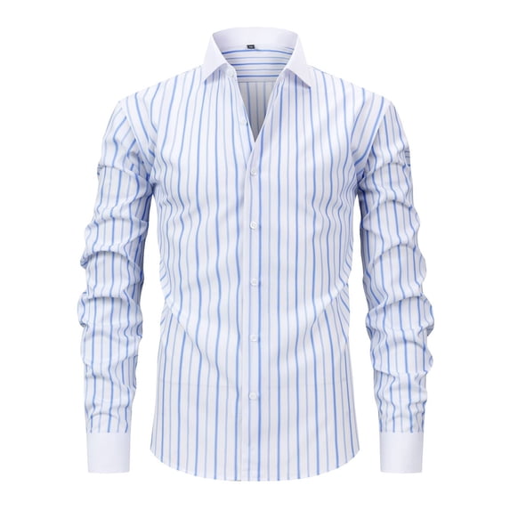 Yaoyar Men's French Cuff Dress Shirt Soft Wrinkle Free Button Down Formal Business Casual Striped Long Sleeve Work Blouses Tops