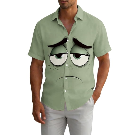 Yaoyar Men's Fun Summer Hawaiian Shirts Funny Facial Expression Button Down Shirt Printed Fashion Short Sleeve Tops Vacation & Beach